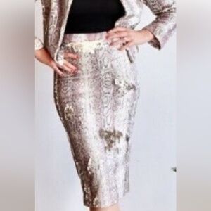 LE SUPERBE Sequin Snake Print Pencil Skirt Stretch Size XS